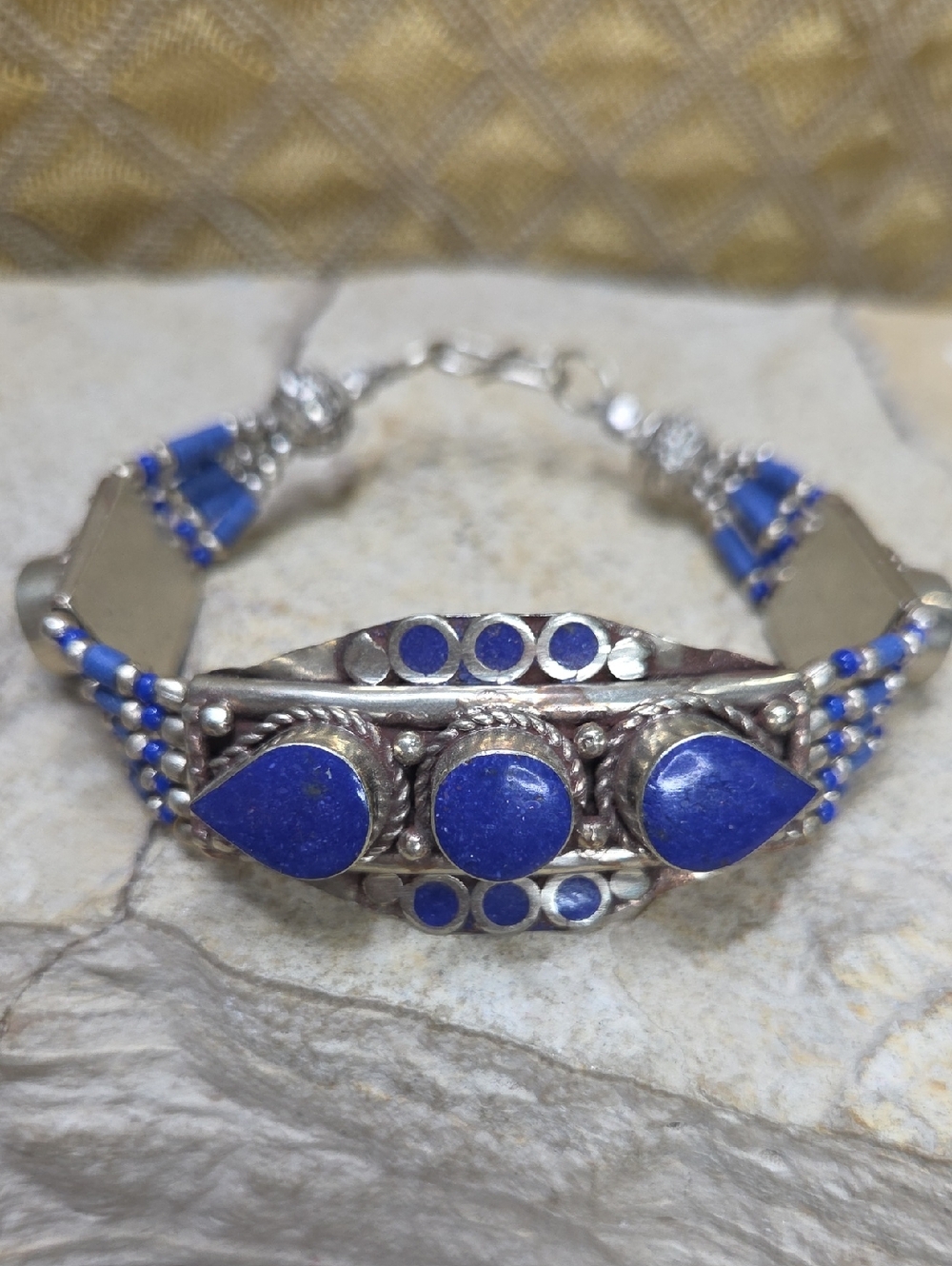 Silver Lapis Lazuli Accent Women's Bracelet - Blue